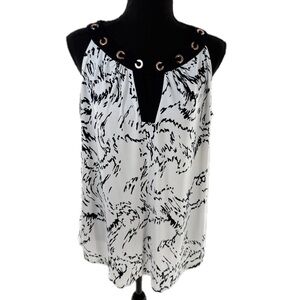 Ivanka Trump Abstract Print Keyhole Grommet Detail Sleeveless Blouse Size Large